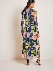 Navy Blue Floral The Fitzwilliam Museum Nicolas Robert Mesh Maxi Dress - Image 2 of 6