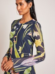 Navy Blue Floral The Fitzwilliam Museum Nicolas Robert Mesh Maxi Dress - Image 4 of 6