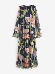Navy Blue Floral The Fitzwilliam Museum Nicolas Robert Mesh Maxi Dress - Image 5 of 6