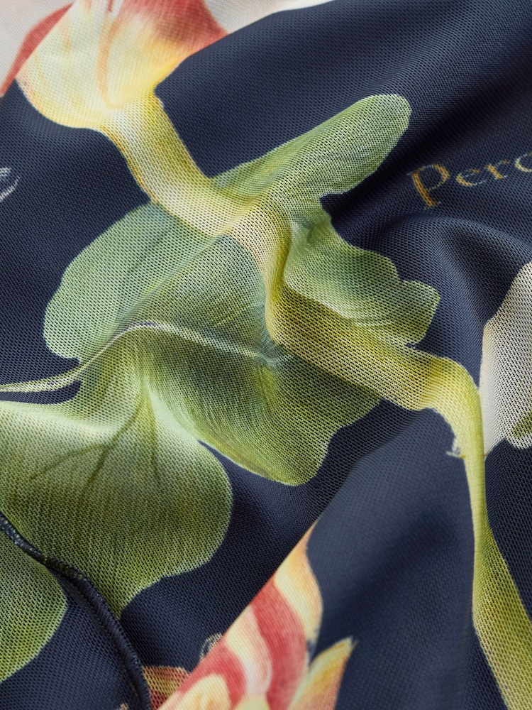 Navy Blue Floral The Fitzwilliam Museum Nicolas Robert Mesh Maxi Dress - Image 6 of 6