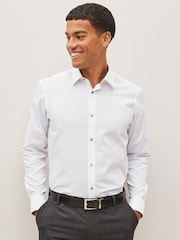 White Regular Fit Trimmed Easy Care Long Sleeve Double Cuff Shirt - Image 1 of 8