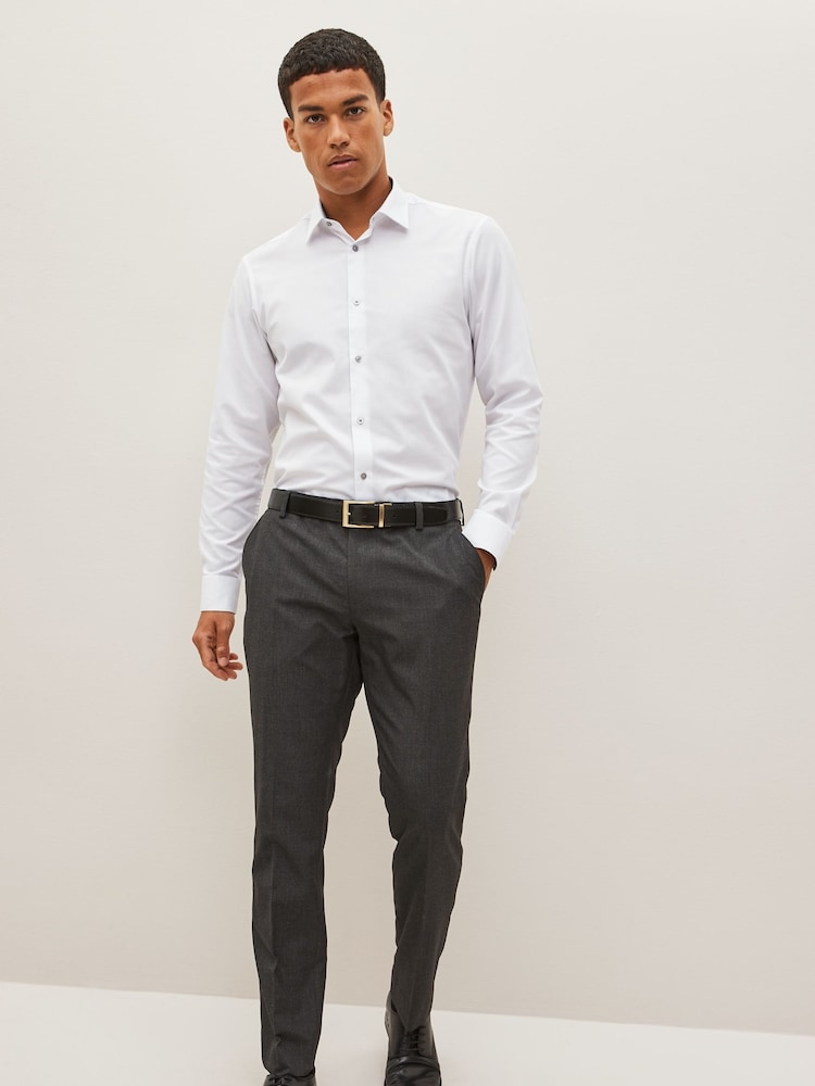 White Regular Fit Trimmed Easy Care Long Sleeve Double Cuff Shirt - Image 2 of 8