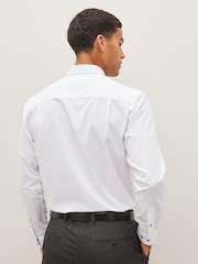 White Regular Fit Trimmed Easy Care Long Sleeve Double Cuff Shirt - Image 3 of 8