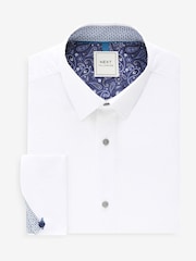 White Regular Fit Trimmed Easy Care Long Sleeve Double Cuff Shirt - Image 5 of 8