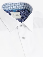 White Regular Fit Trimmed Easy Care Long Sleeve Double Cuff Shirt - Image 6 of 8