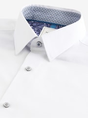White Regular Fit Trimmed Easy Care Long Sleeve Double Cuff Shirt - Image 7 of 8