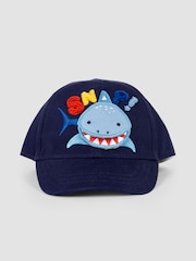 JoJo Maman Bébé Navy Shark Appliqué Cap - Image 1 of 6