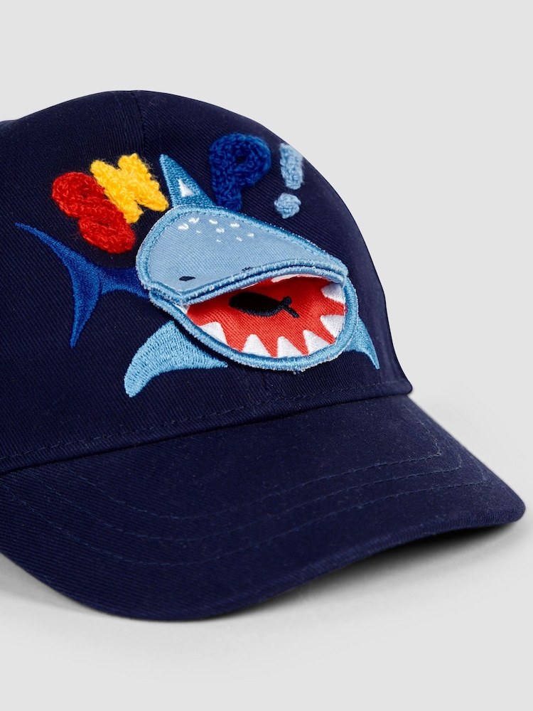 JoJo Maman Bébé Navy Shark Appliqué Cap - Image 2 of 6
