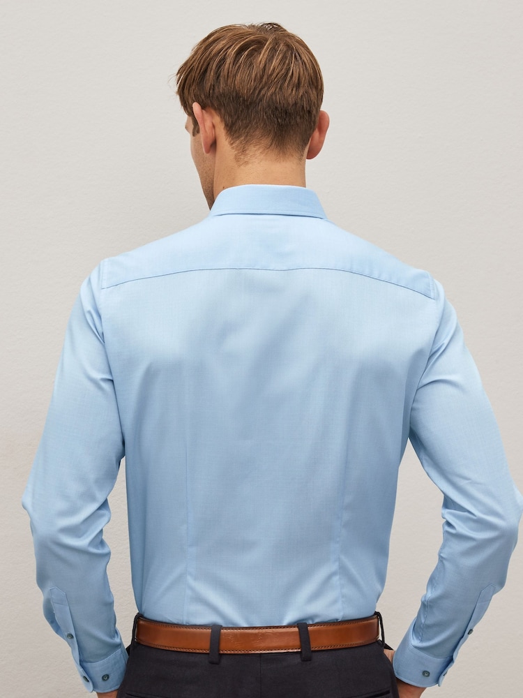 Blauw - Slim Fit - Onderhoudsvriendelijk, getextureerd, slim fit overhemd met enkele manchet - Image 3 of 9