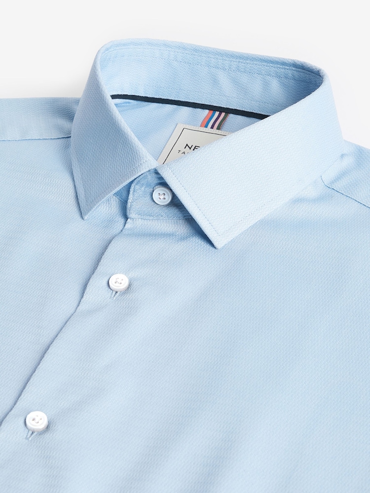 Blauw - Slim Fit - Onderhoudsvriendelijk, getextureerd, slim fit overhemd met enkele manchet - Image 8 of 9