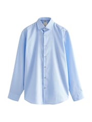 Bleu - Ajustement régulier - Chemise élégante texturée facile d’entretien à poignets simples - Image 6 of 10
