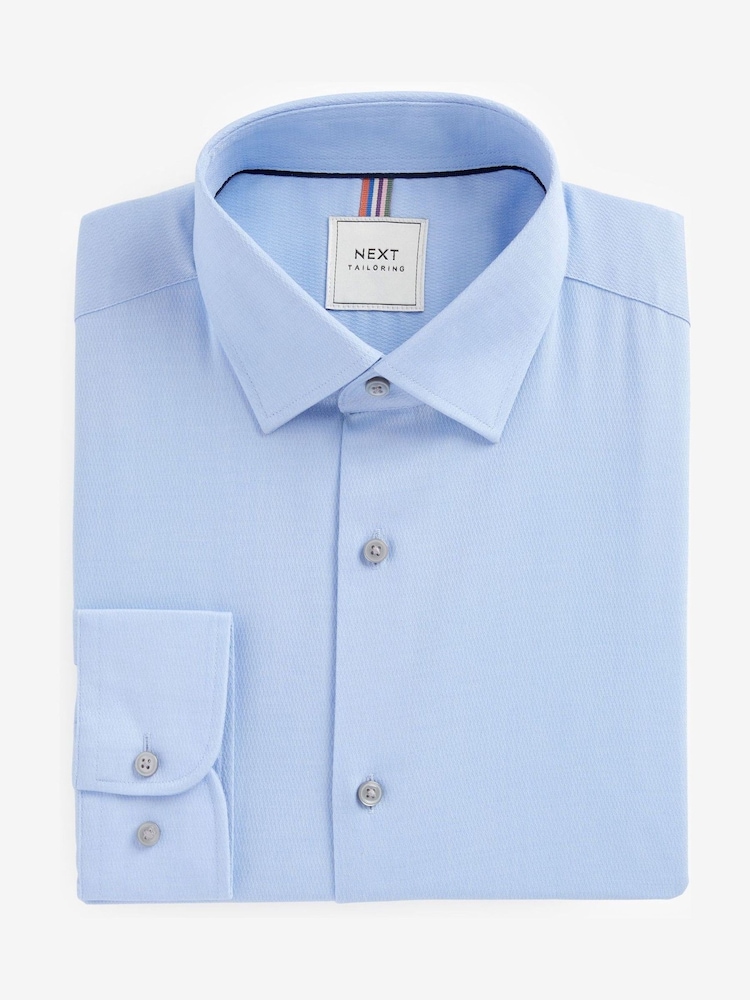 Bleu - Ajustement régulier - Chemise élégante texturée facile d’entretien à poignets simples - Image 7 of 10