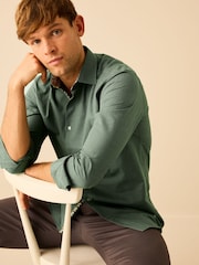Green Regular Fit Trimmed Easy Care Single Cuff Oxford Shirt - Image 1 of 10