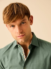 Green Regular Fit Trimmed Easy Care Single Cuff Oxford Shirt - Image 7 of 10