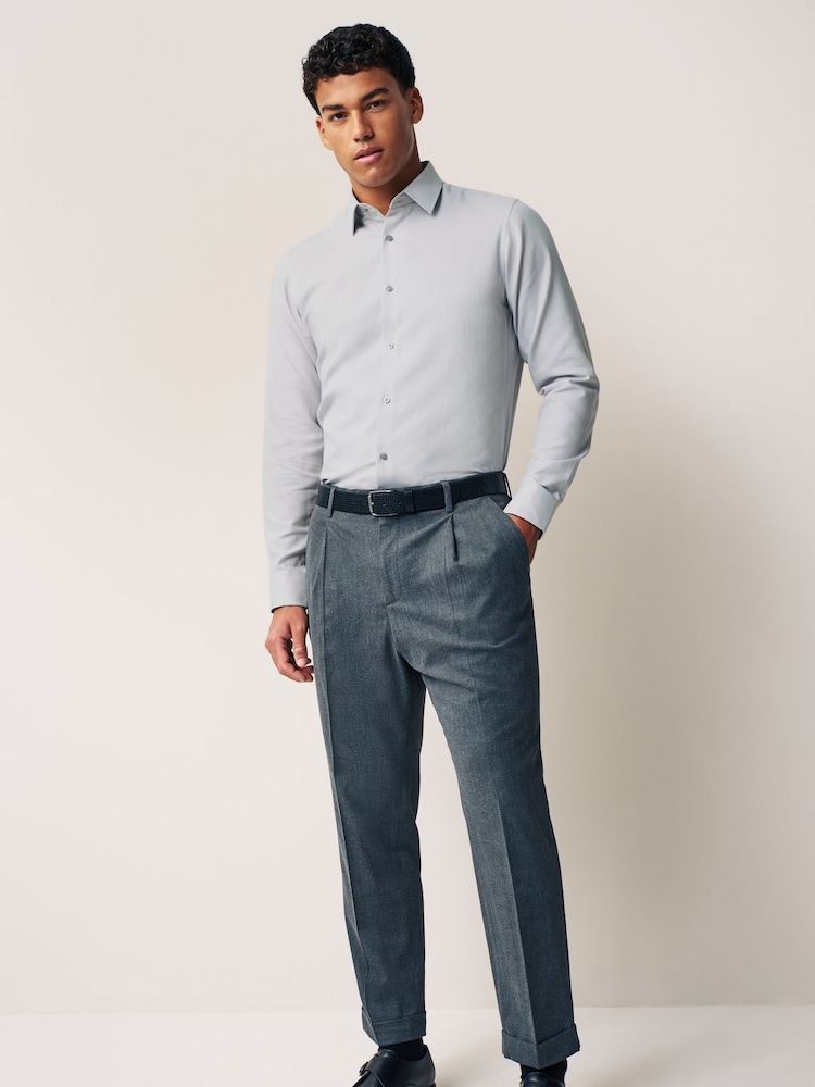 Light Grey Slim Fit Easy Care Textured Single Cuff Smart Shirt - Image 3 of 6