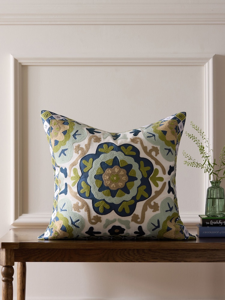 Nina Campbell Fergana Floral Embroidered Feather Filled Cushion - Изображение 1 из 5