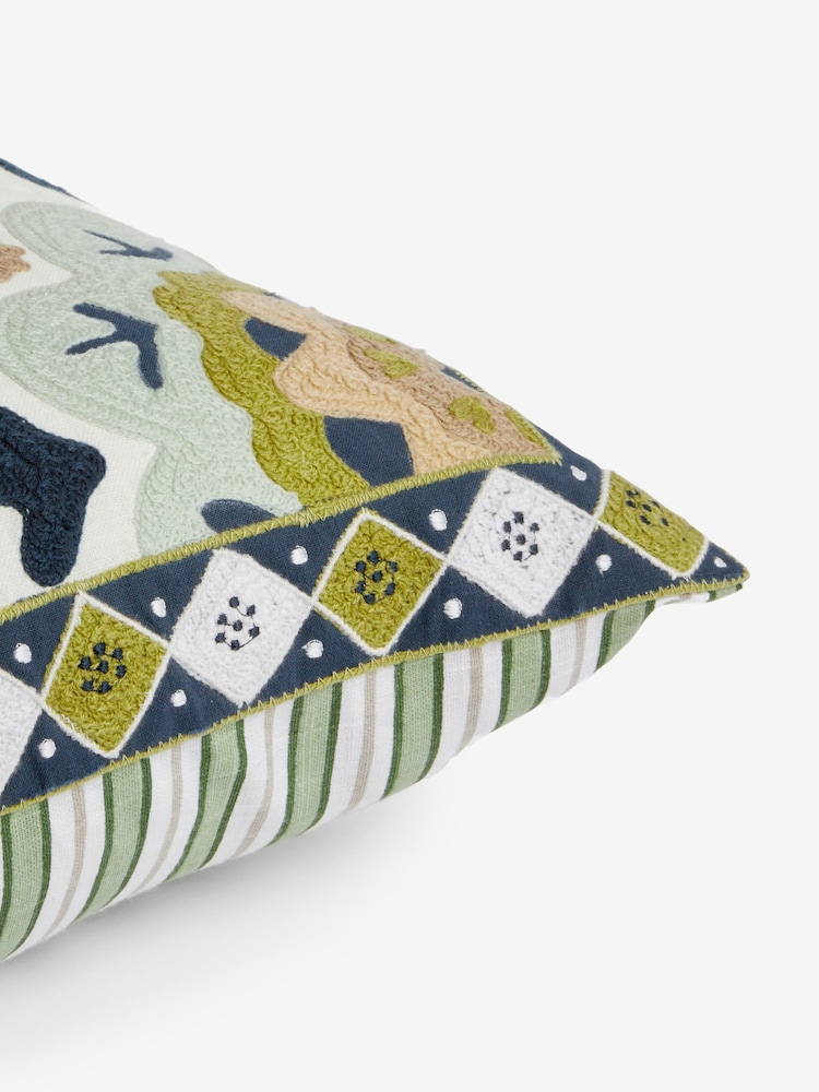 Nina Campbell Green Fergana Floral Embroidered Feather Filled Cushion - Image 4 of 5