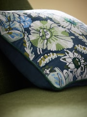Nina Campbell Jardin Floral Velvet Embroidered Feather Filled Cushion - Изображение 3 из 7