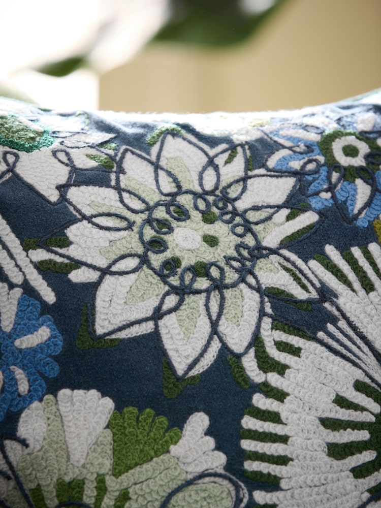 Nina Campbell Jardin Floral Velvet Embroidered Feather Filled Cushion - Image 4 of 7