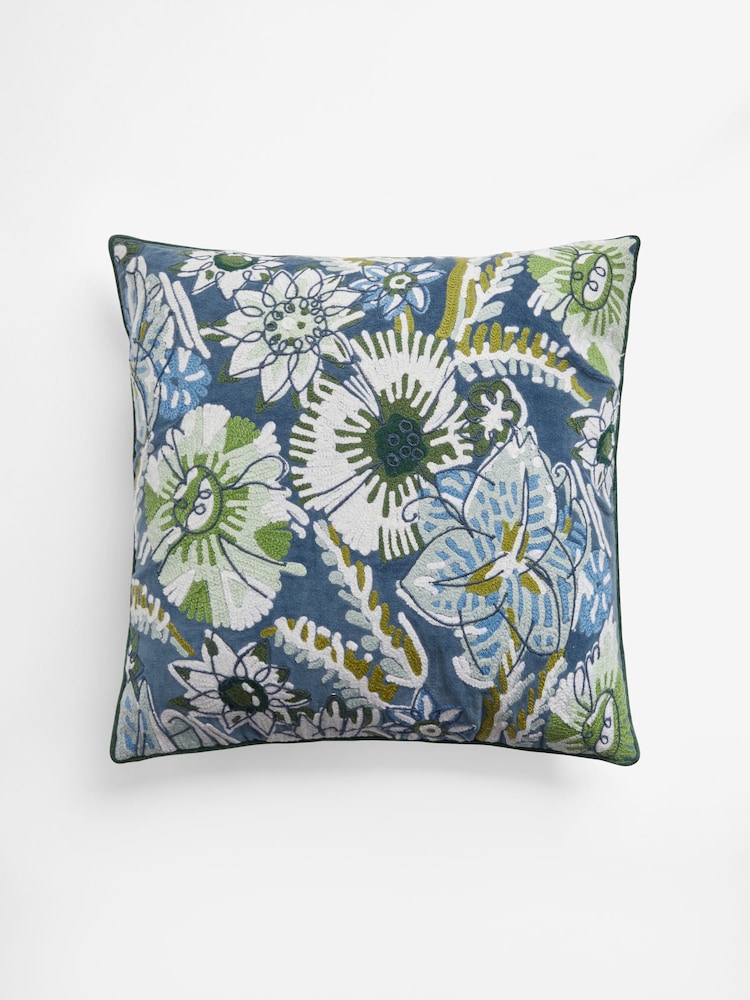Nina Campbell Jardin Floral Velvet Embroidered Feather Filled Cushion - Image 5 of 7