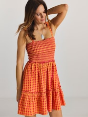 Simply Be Pink Gingham Tie Strap Mini Beach Dress - Image 1 of 4
