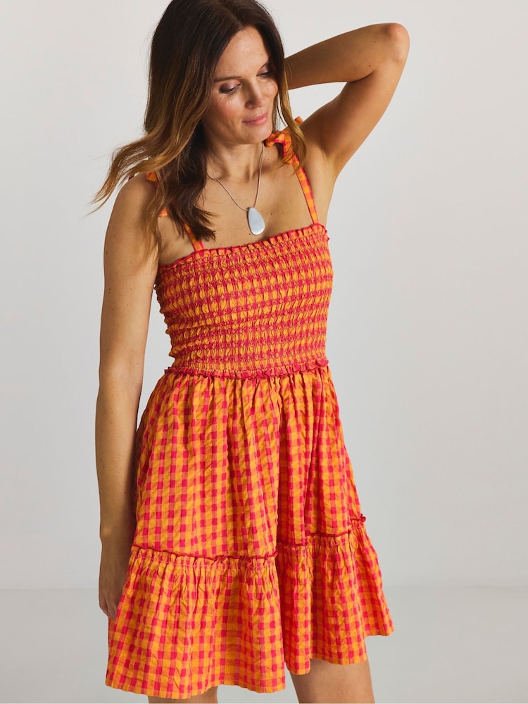 Simply Be Pink Gingham Tie Strap Mini Beach Dress - Image 1 of 4 Simply Be Pink Gingham Tie Strap Mini Beach Dress - Image 1 of 4