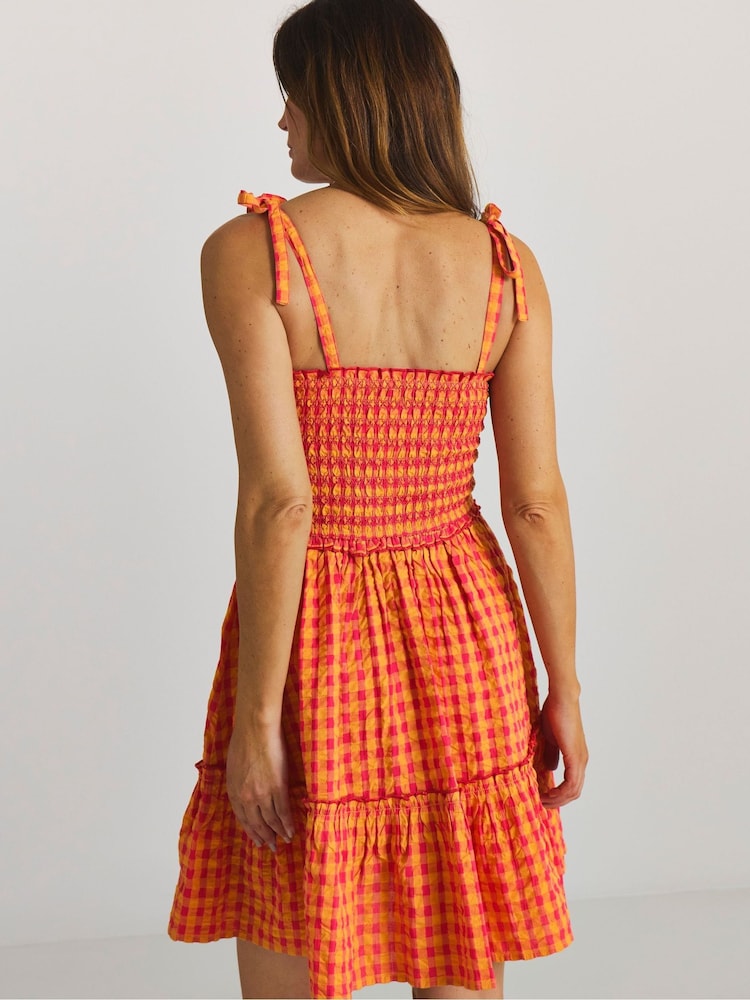 Simply Be Pink Gingham Tie Strap Mini Beach Dress - Image 2 of 4 Simply Be Pink Gingham Tie Strap Mini Beach Dress - Image 2 of 4
