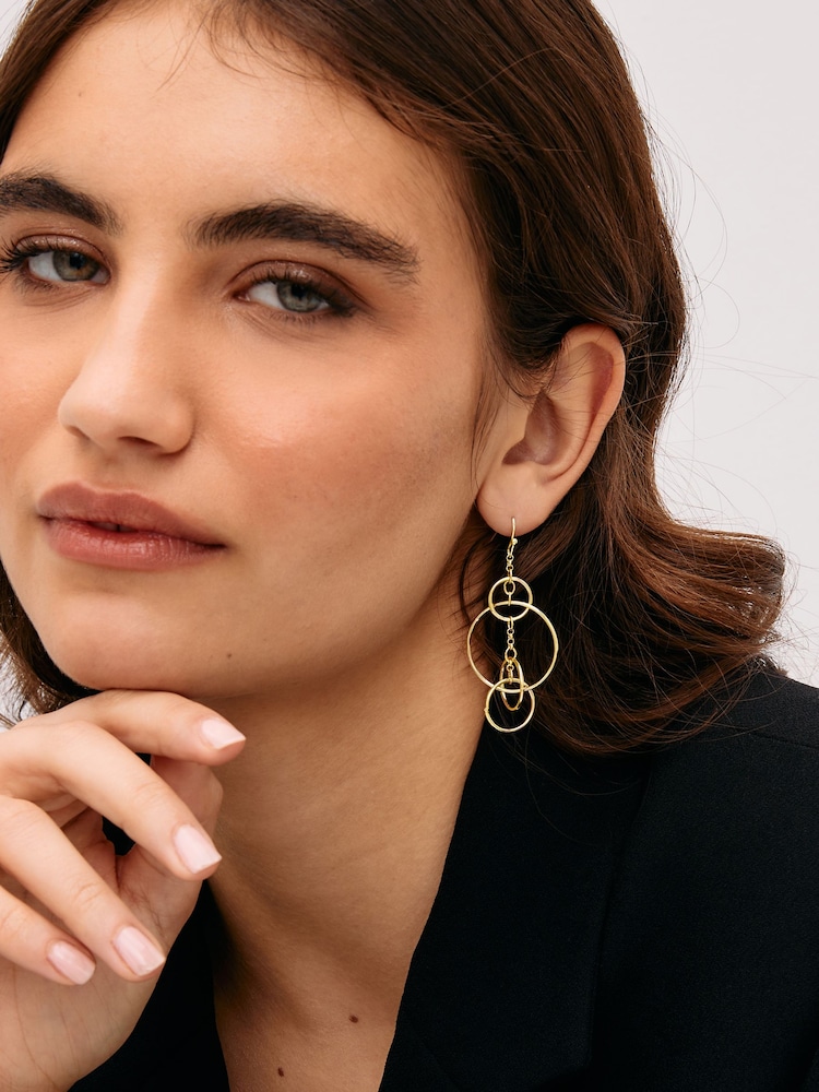 Gold Tone Linking Circle Drop Earrings - Image 1 of 2