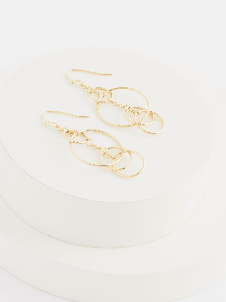 Gold Tone Linking Circle Drop Earrings - Image 2 of 2