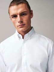 White Slim Fit Easy Care Oxford Shirt - Image 4 of 8