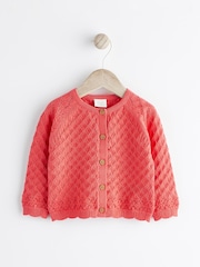 Red Baby Pointelle 100% Cotton Knitted Cardigan (0mths-2yrs) - Image 1 of 7