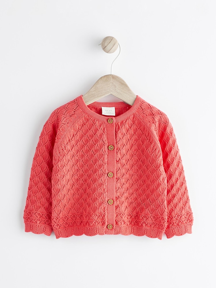 Red Baby Pointelle 100% Cotton Knitted Cardigan (0mths-2yrs) - Image 1 of 7