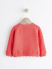 Red Baby Pointelle 100% Cotton Knitted Cardigan (0mths-2yrs) - Image 2 of 7
