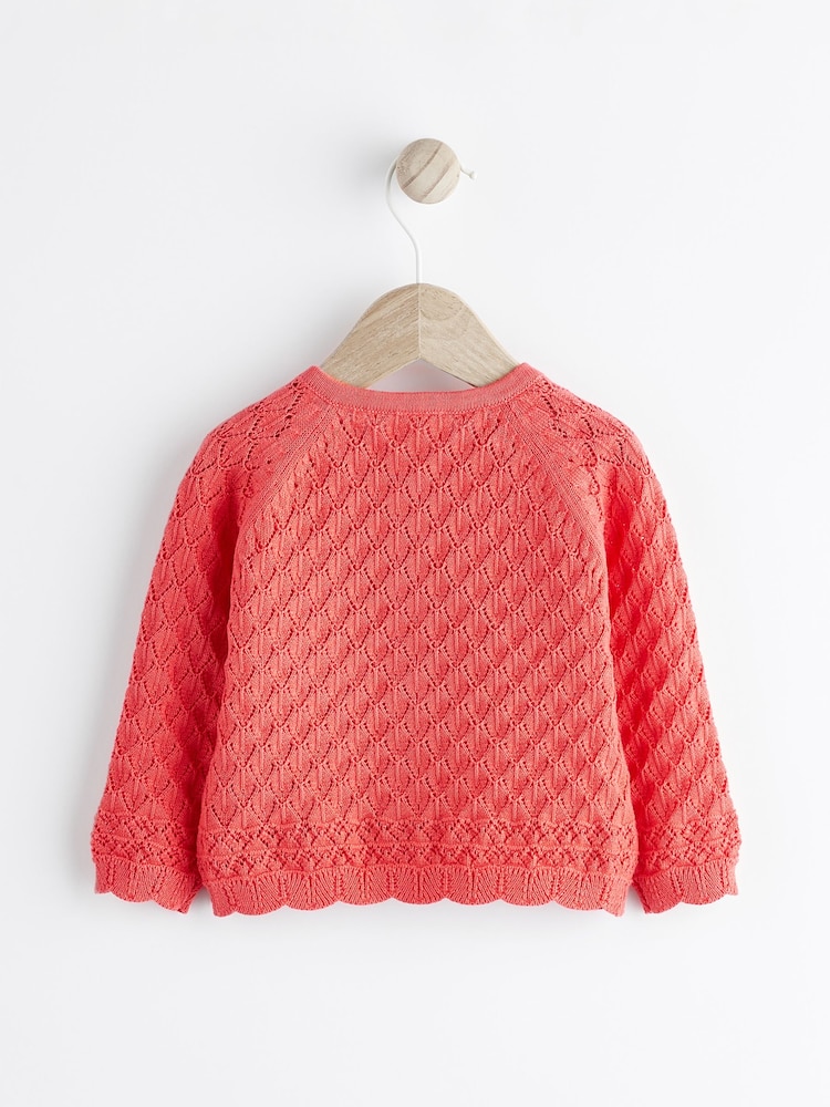 Red Baby Pointelle 100% Cotton Knitted Cardigan (0mths-2yrs) - Image 2 of 7