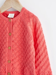 Red Baby Pointelle 100% Cotton Knitted Cardigan (0mths-2yrs) - Image 3 of 7