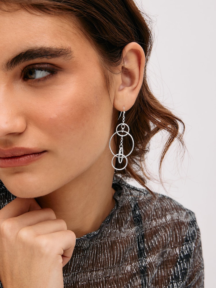 Silver Tone Linking Circle Drop Earrings - Image 1 of 2