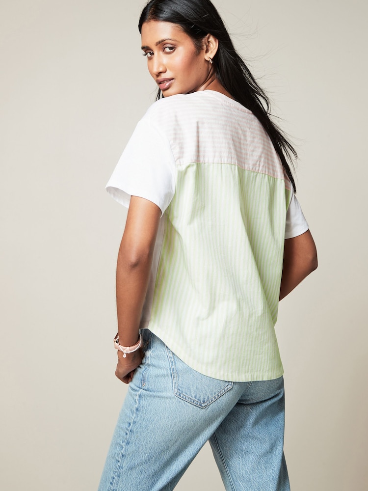 Pink/Green Stripe Jersey Poplin Mix Short Sleeve Shirt - Image 1 of 6