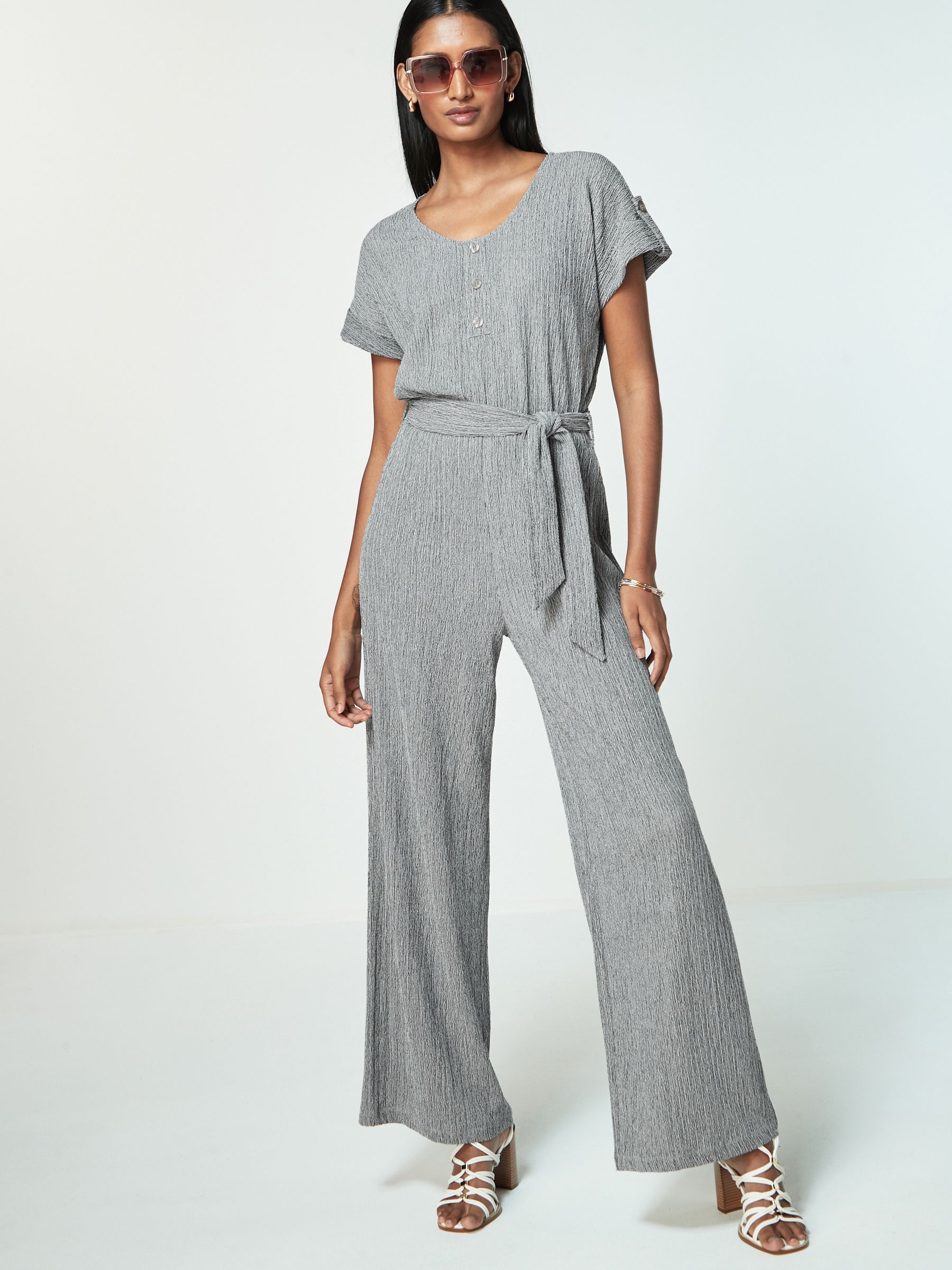 Buy Grey Textured Utility Wide Leg Belted Jumpsuit from Next Luxembourg