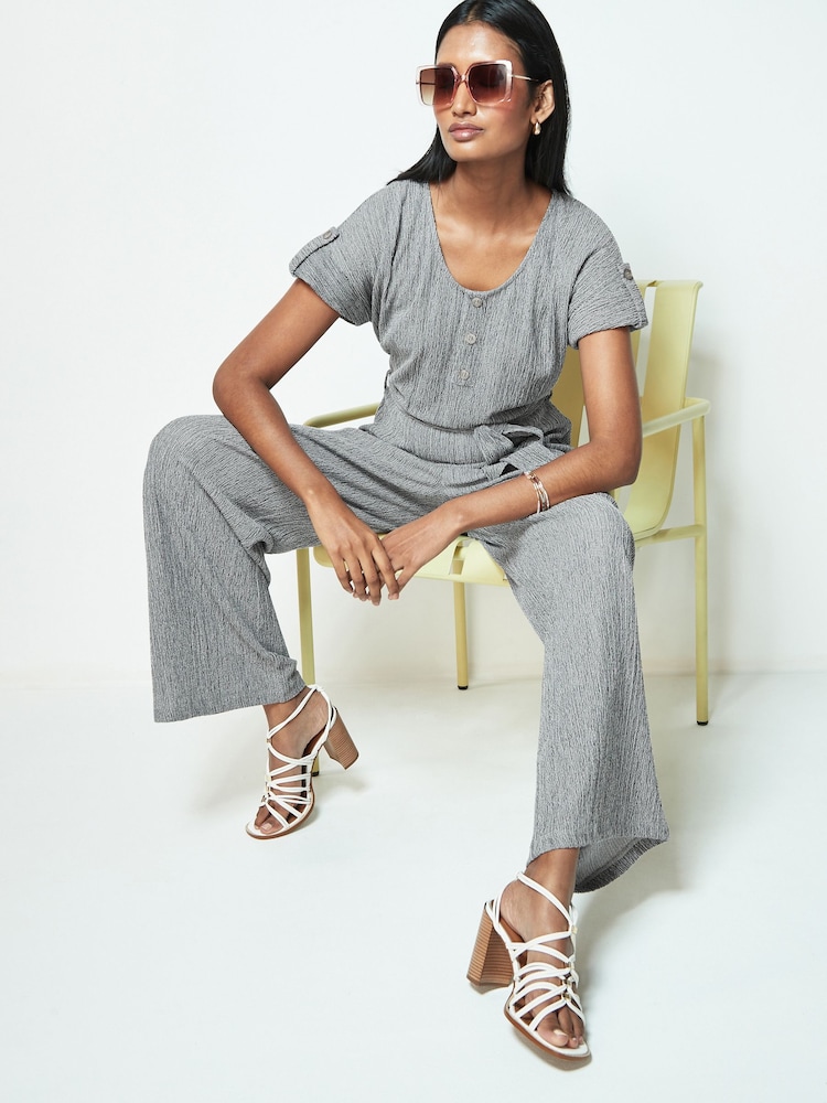 Grey Textured Utility Wide Leg Belted Jumpsuit - Image 2 of 6
