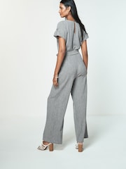Grey Textured Utility Wide Leg Belted Jumpsuit - Image 3 of 6
