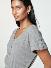 Grey Textured Utility Wide Leg Belted Jumpsuit - Image 4 of 6