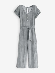 Grey Textured Utility Wide Leg Belted Jumpsuit - Image 5 of 6