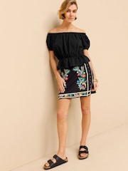 Black 100% Cotton Bardot Puff Sleeve Blouse - Image 2 of 4