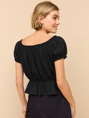 Black 100% Cotton Bardot Puff Sleeve Blouse - Image 3 of 4