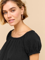 Black 100% Cotton Bardot Puff Sleeve Blouse - Image 4 of 4