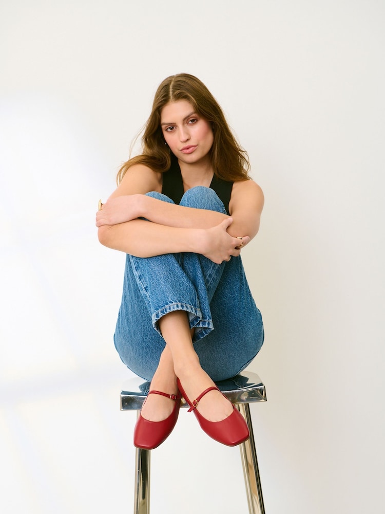 Red Signature Leather Mary Jane Flat Shoes - Image 3 of 9