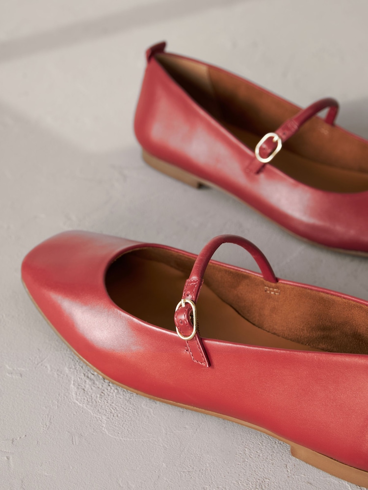 Red Signature Leather Mary Jane Flat Shoes - Image 7 of 9