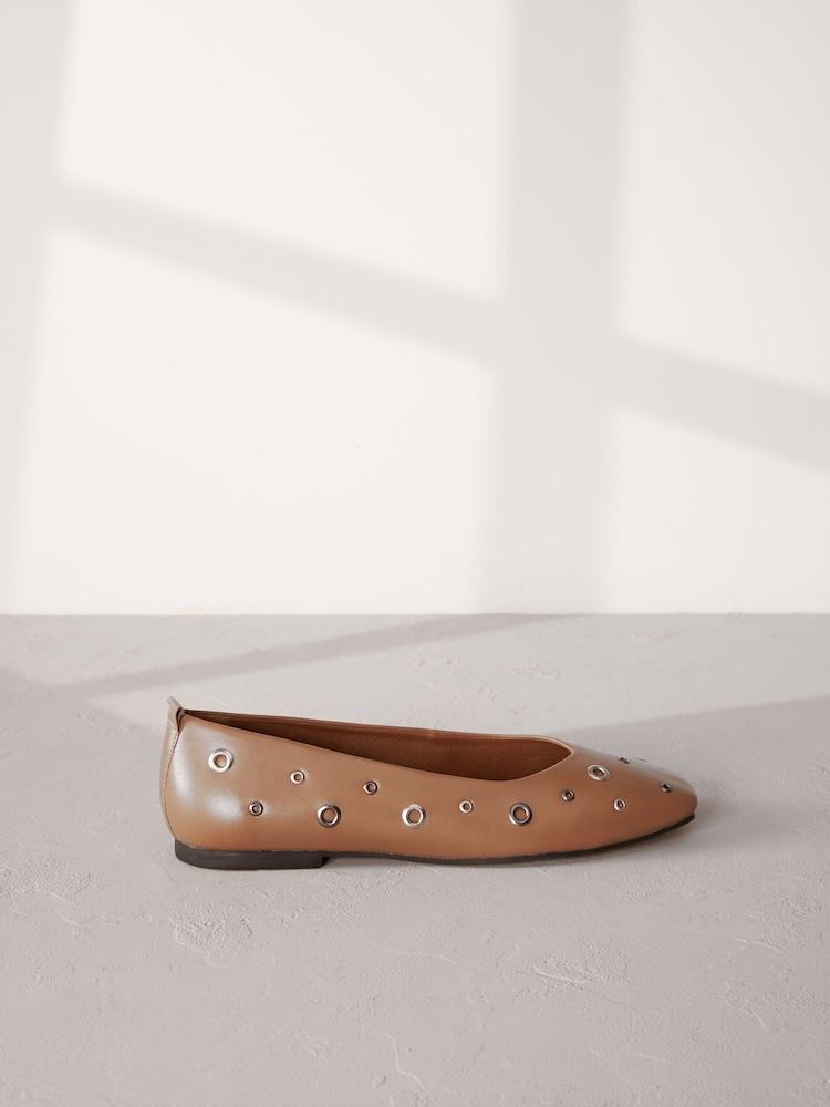 Camel Signature Leather Eyelet Ballerinas - Image 2 of 6