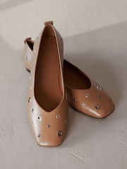 Camel Signature Leather Eyelet Ballerinas - Image 3 of 6