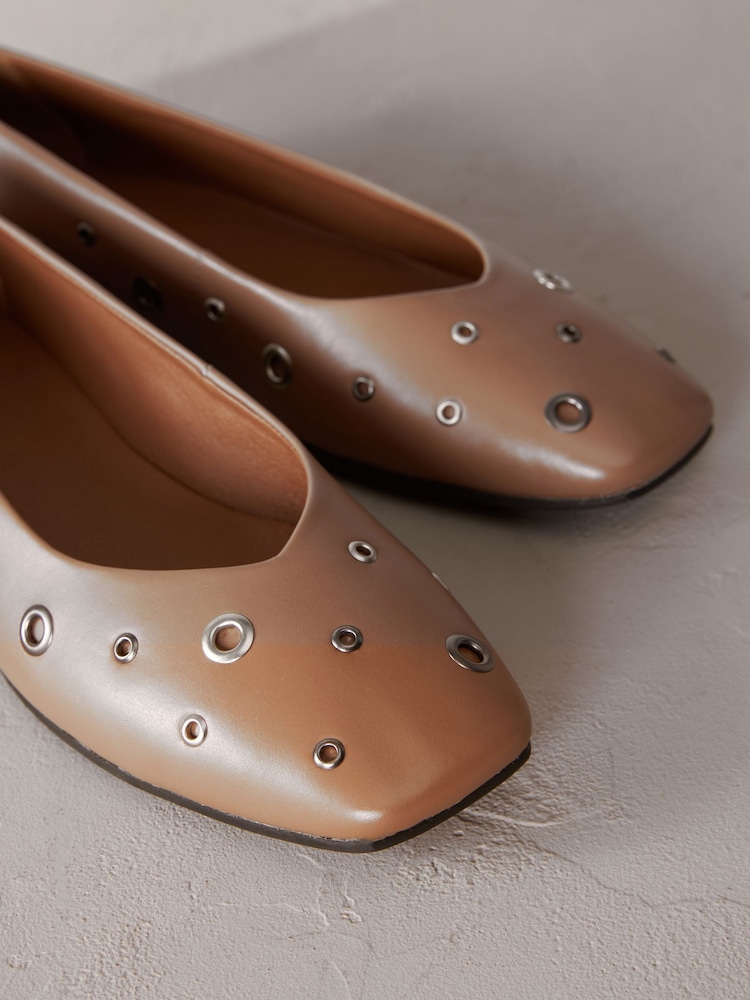 Camel Signature Leather Eyelet Ballerinas - Image 4 of 6